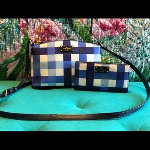 Kate Spade blue gingham shoulder purse and wallet